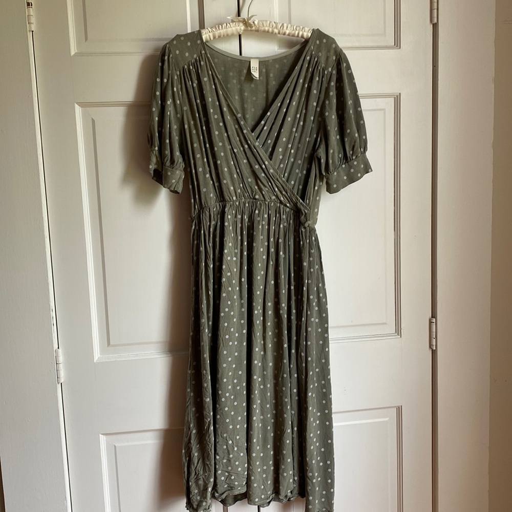 Green polka dot cotton dress